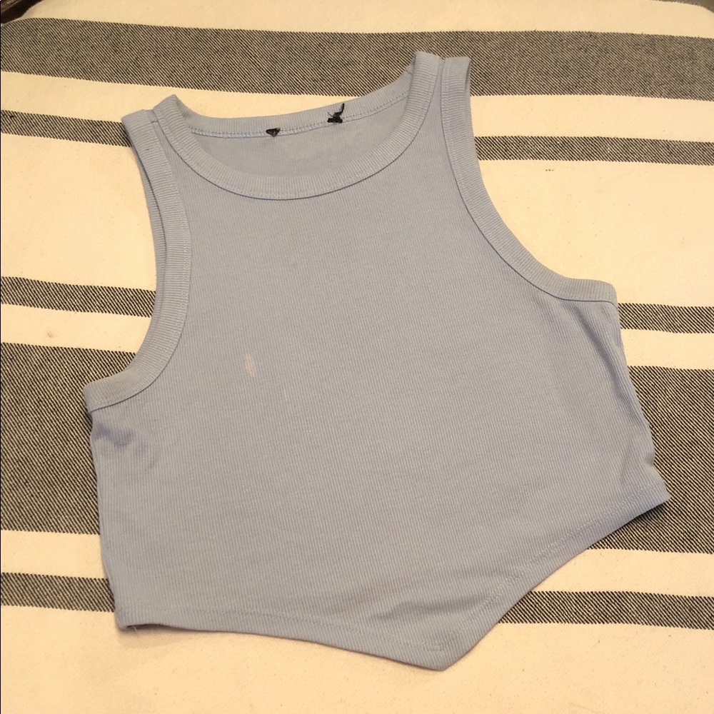 Light Blue Ribbed Crop Tank Top - Women